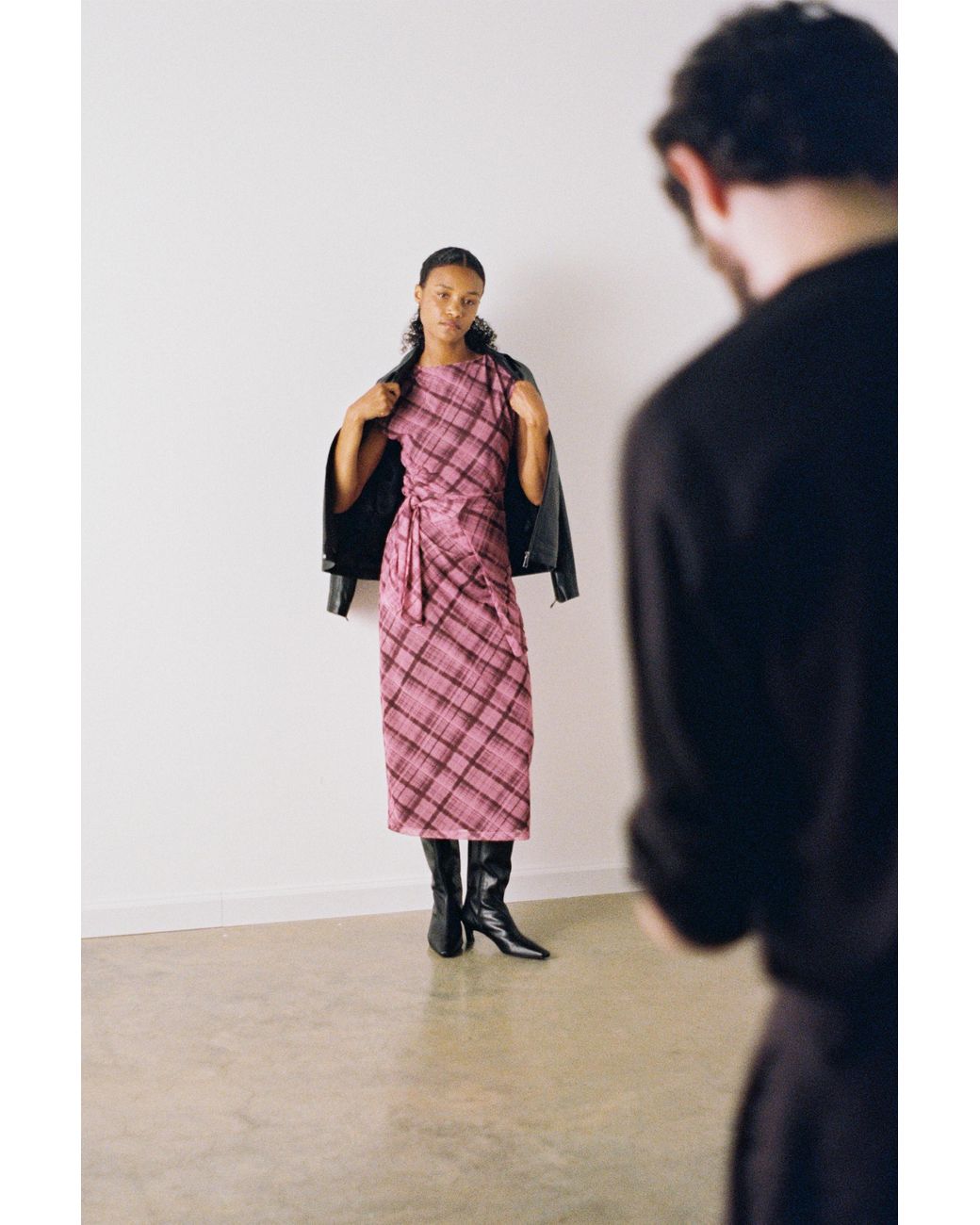 Whistles Pink Check Mesh Midi Dress