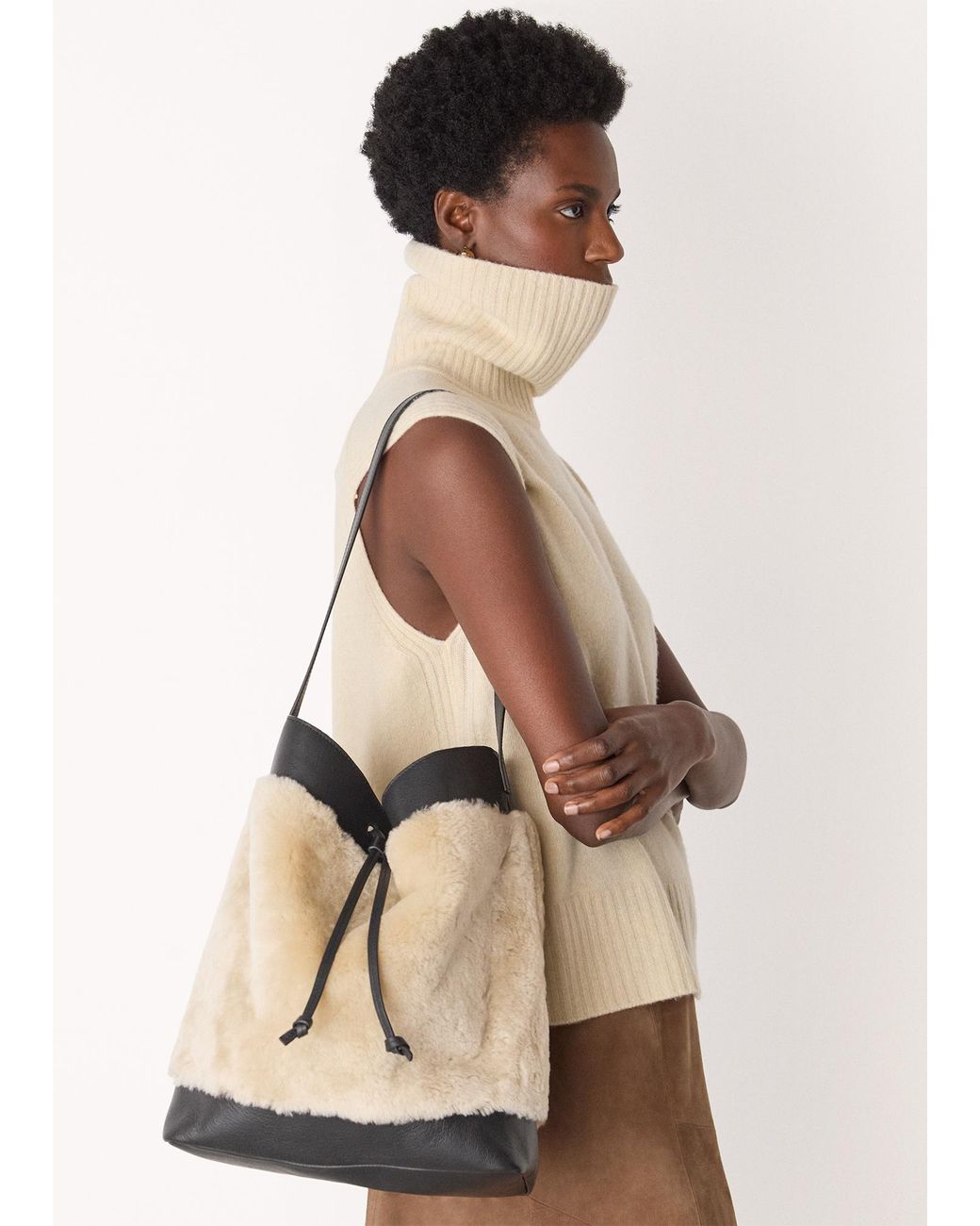 Whistles Natural Sasha Shearling Tote Bag