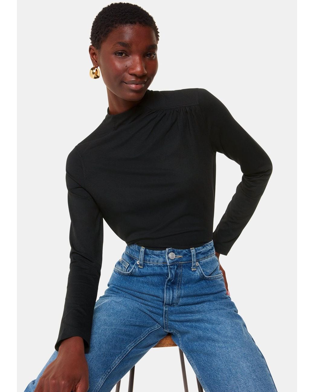 Whistles Black Ruched Front Detail Jersey Top