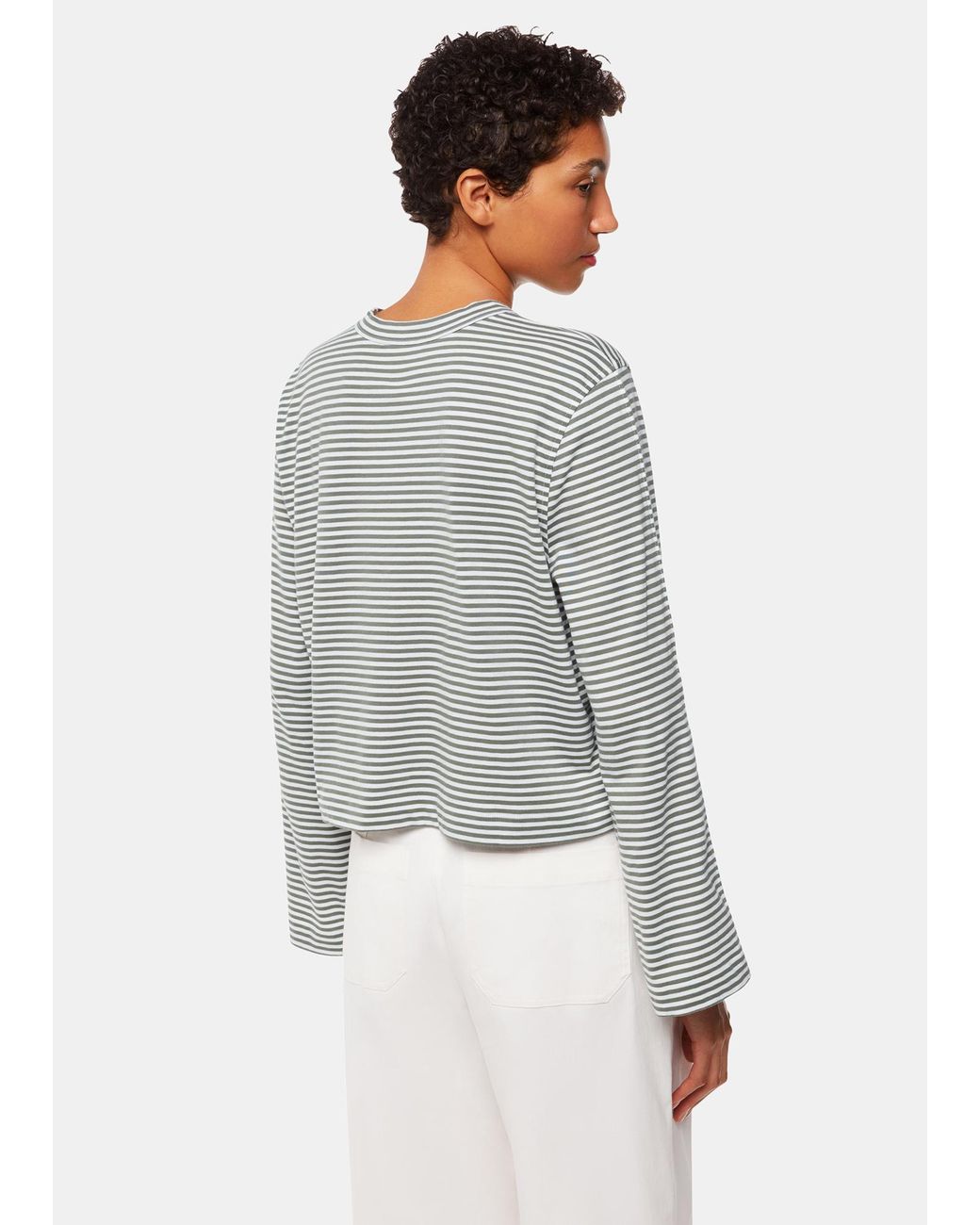 Whistles Gray Stripe Crop Long Sleeve Tee