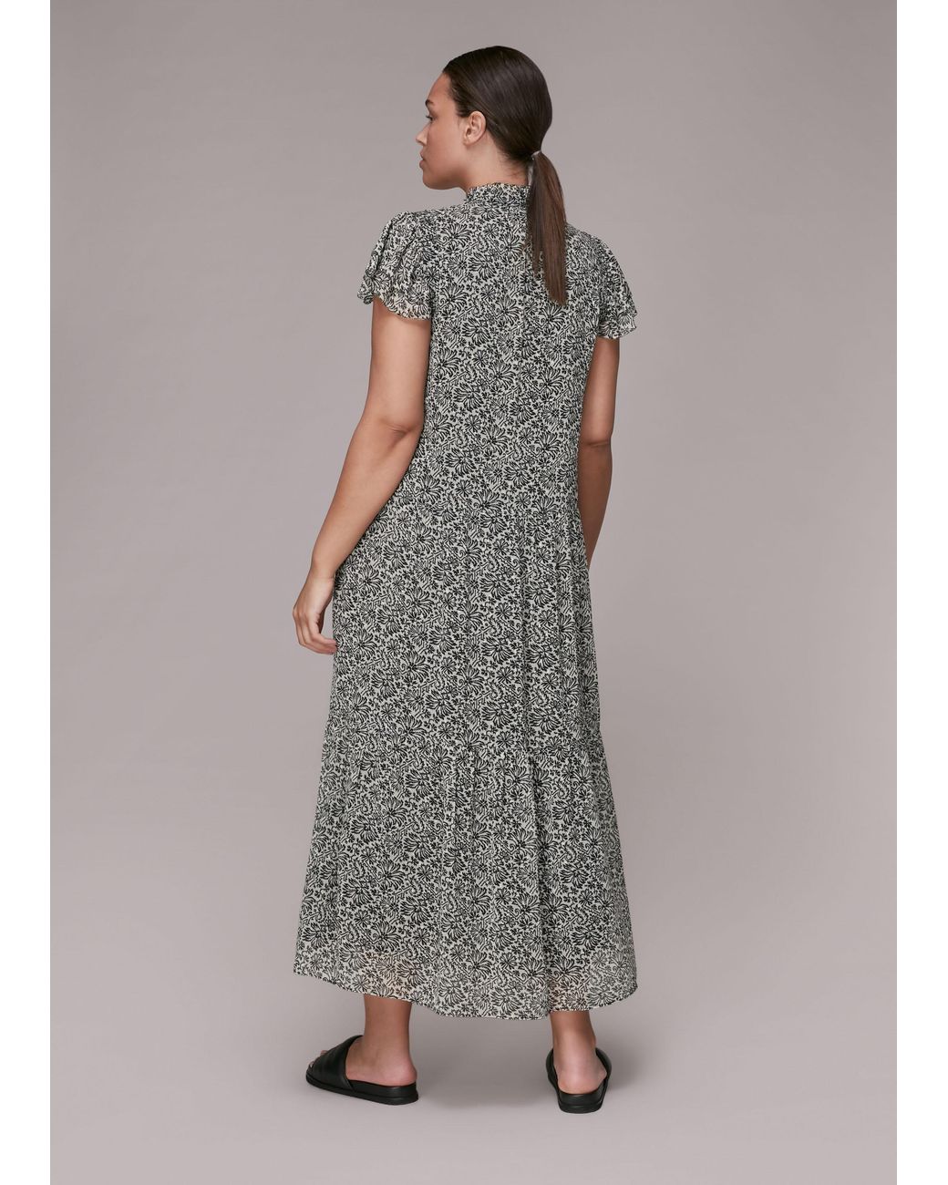 Whistles Gray Indo Floral Print Tiered Dress