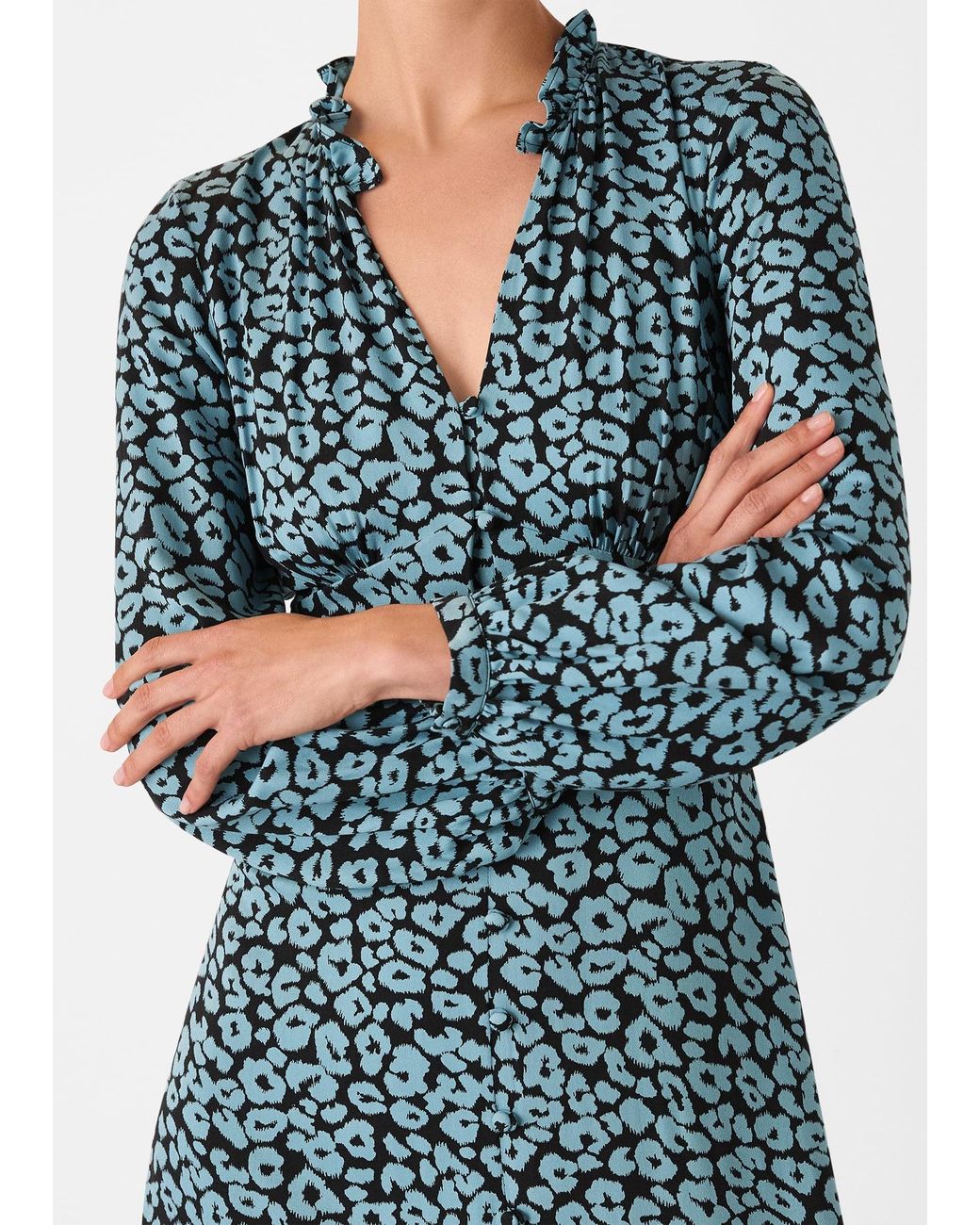 Whistles Blue Fuzzy Leopard Midi Dress