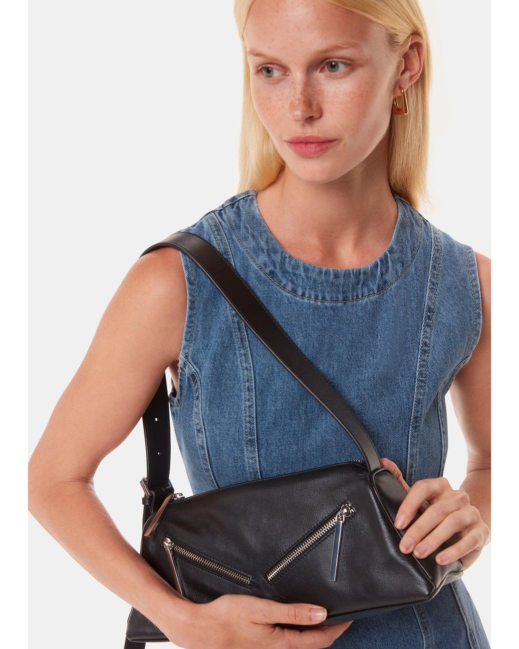 Whistles White Seva Triple Zip Shoulder Bag