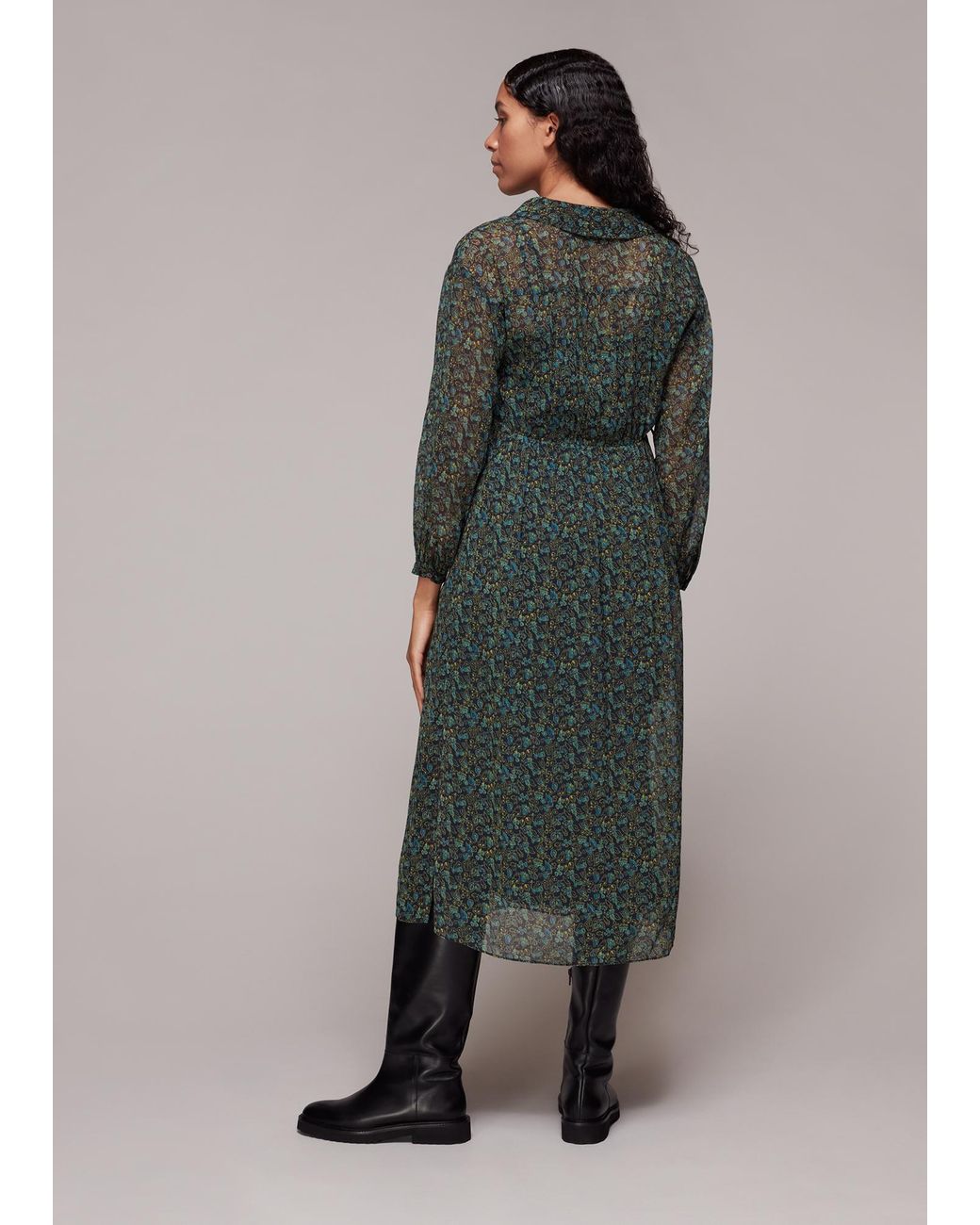 Whistles Multicolor Stitch Floral Print Midi Dress