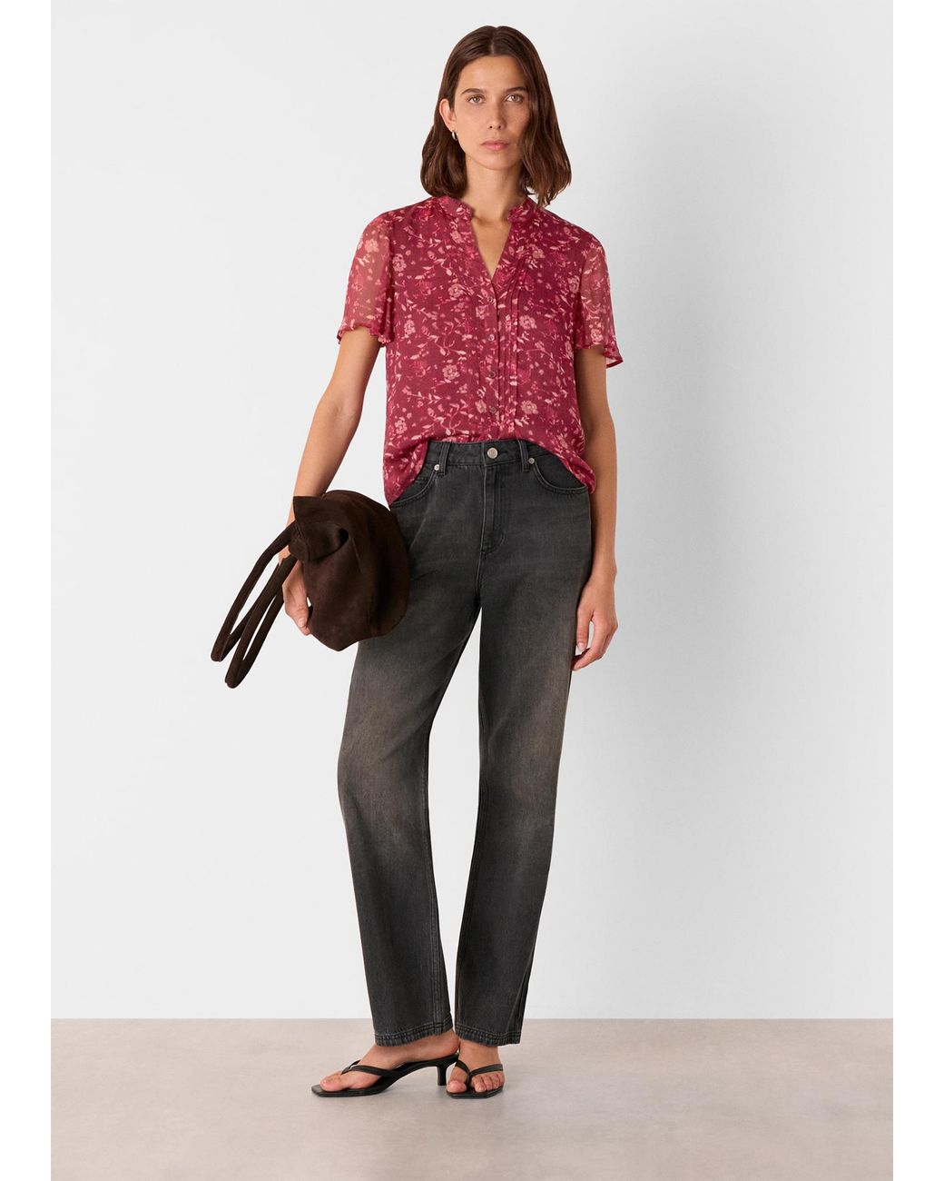 Whistles Red Ditsy Floral V Neck Blouse
