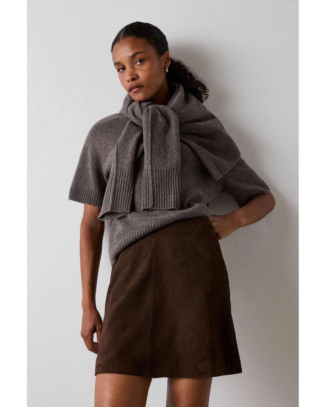 Whistles Brown Suede A Line Mini Skirt