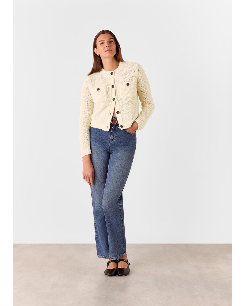 Whistles Natural Wool Mix Textured Cardigan