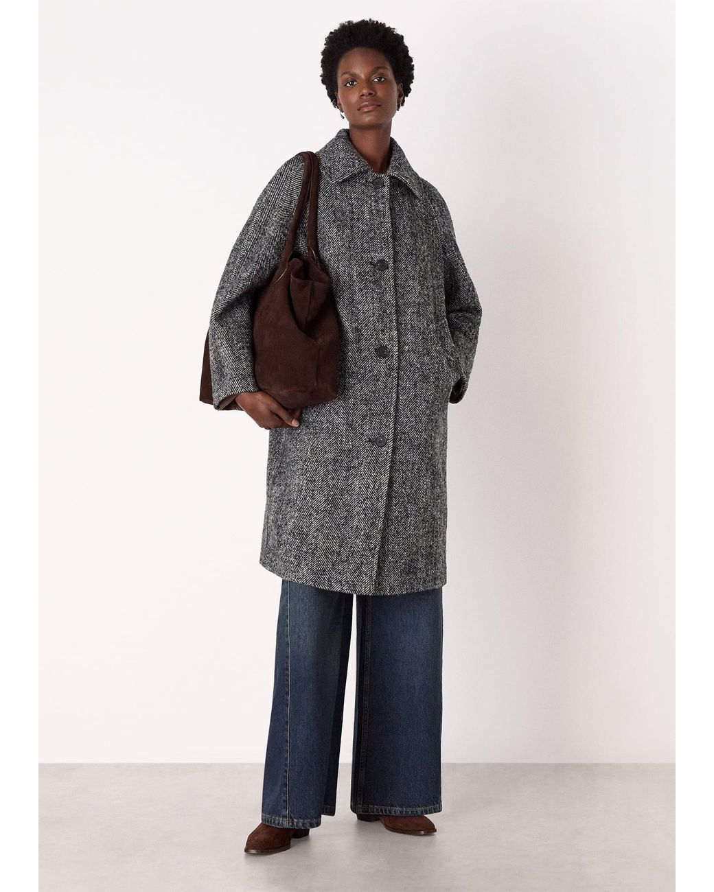 Whistles Gray Romy Herringbone Boucle Coat