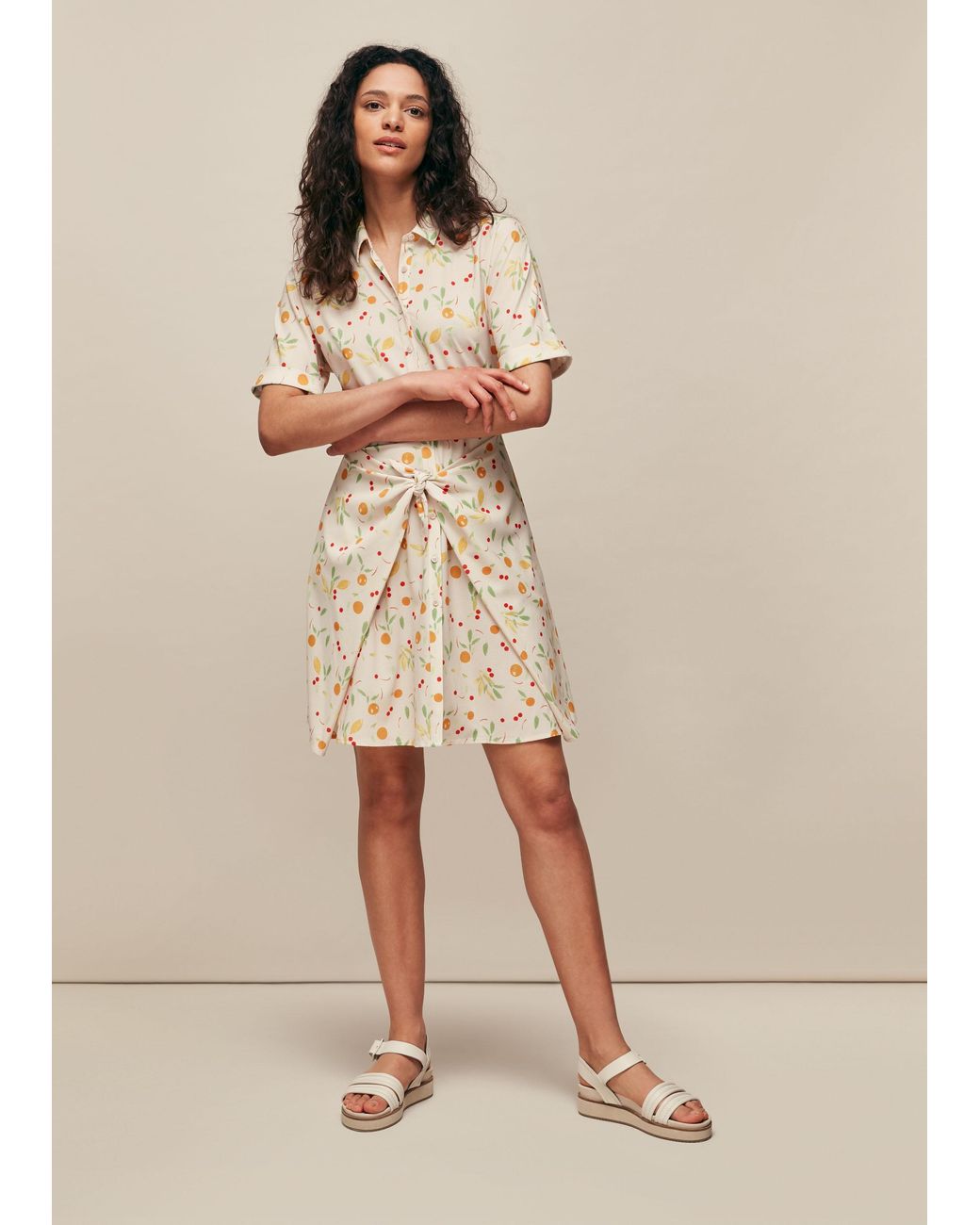 Whistles Natural Dolly Fruit Tie Front Dress