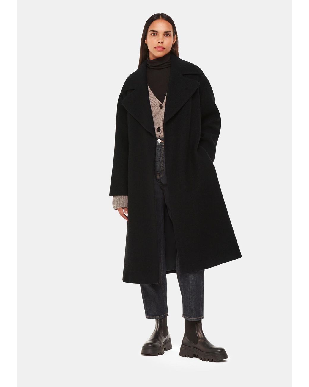 Whistles Black Lorna Wrap Wool Coat