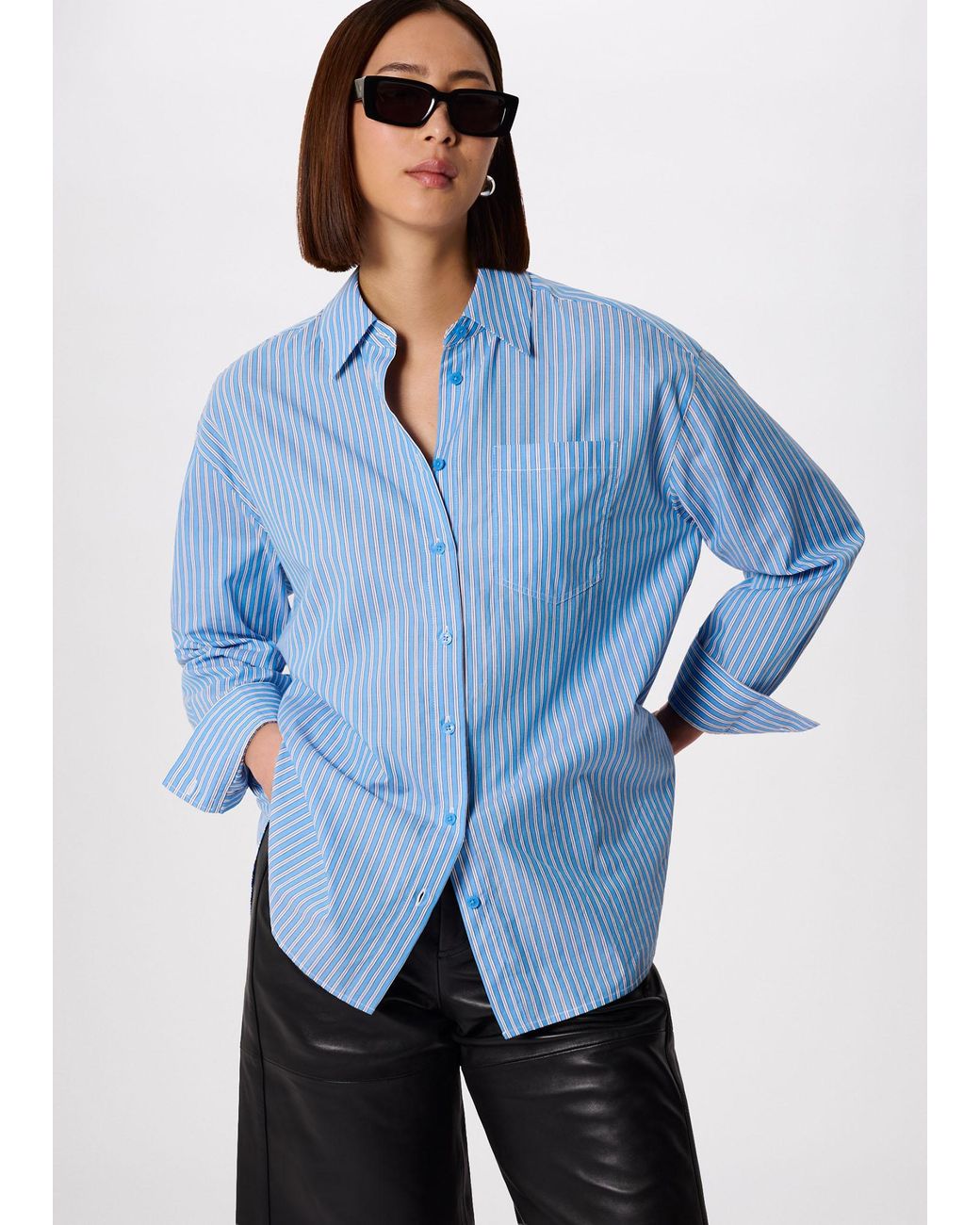 Whistles Blue Oversized Fit Stripe Shirt