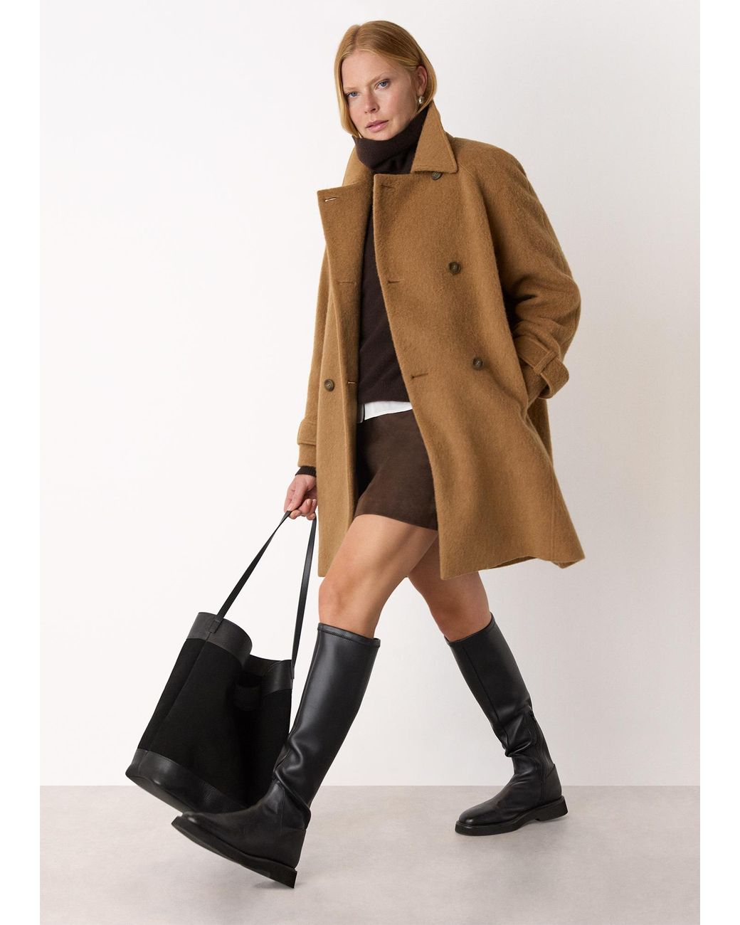 Whistles Natural Short Button Detail Wool Coat
