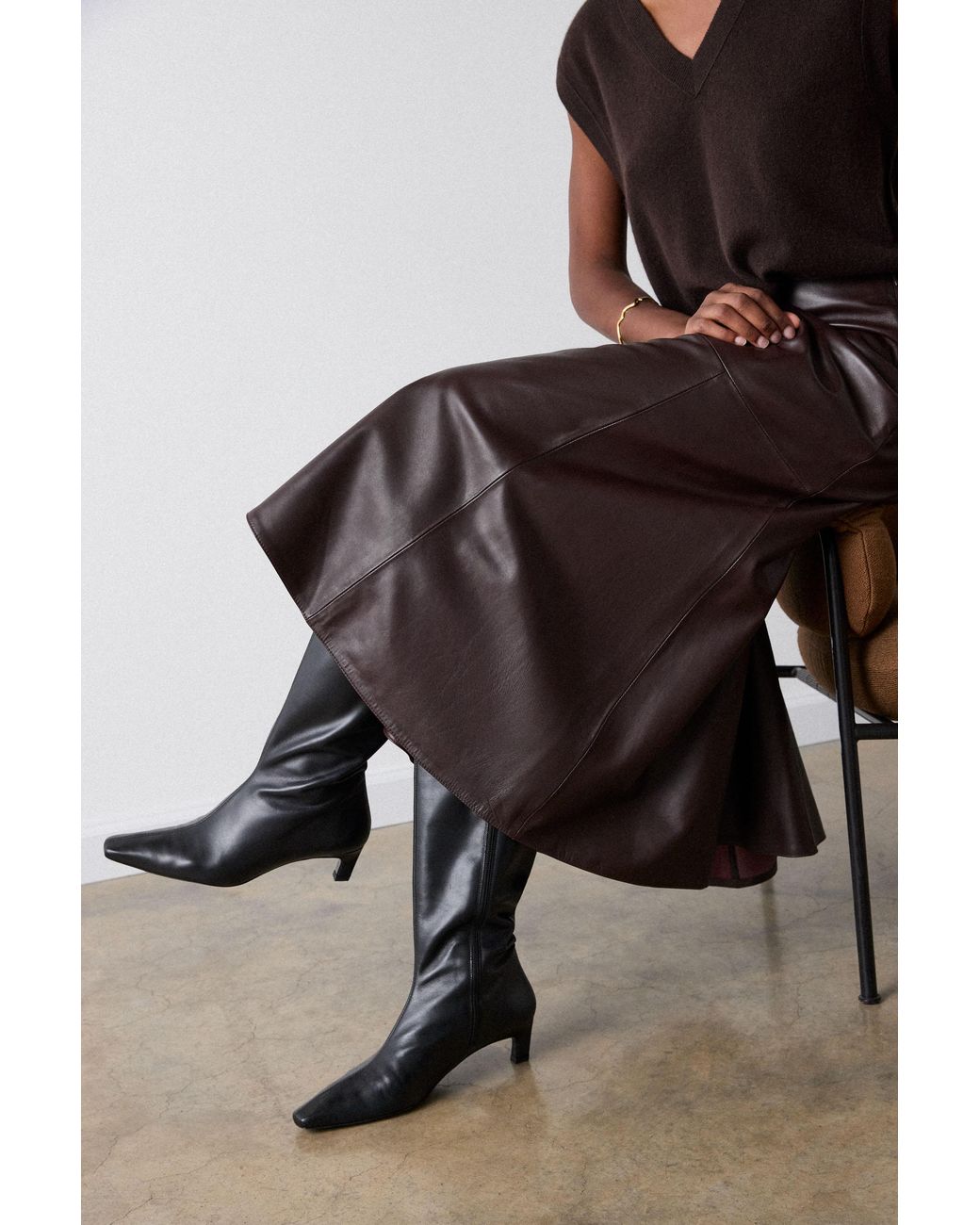 Whistles Black Full Hem Leather Circle Skirt