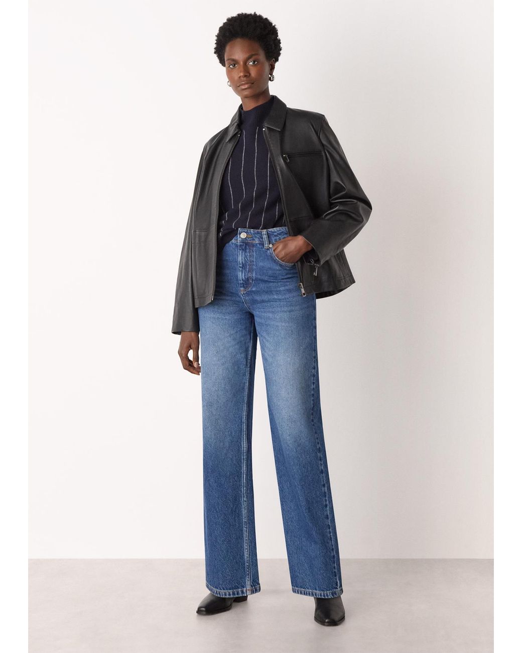 Whistles Blue Stripe Wool Funnel Neck Knit