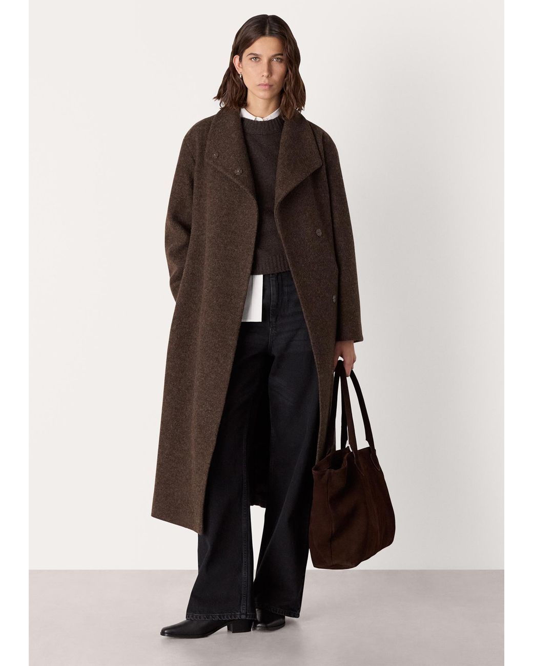 Whistles Brown Morgan Funnel Neck Coat