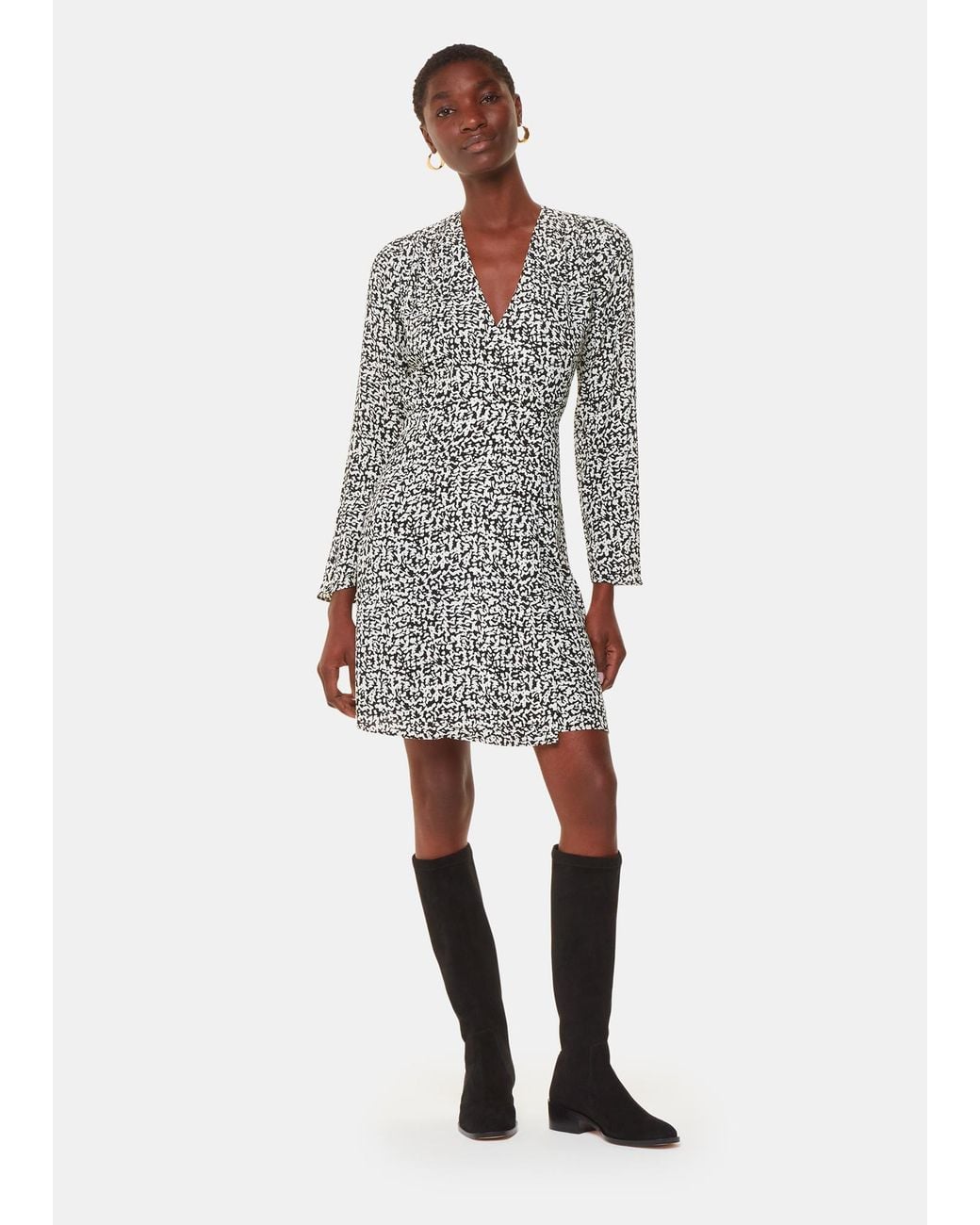 Whistles Gray Monochrome Scribble Print Flippy Dress