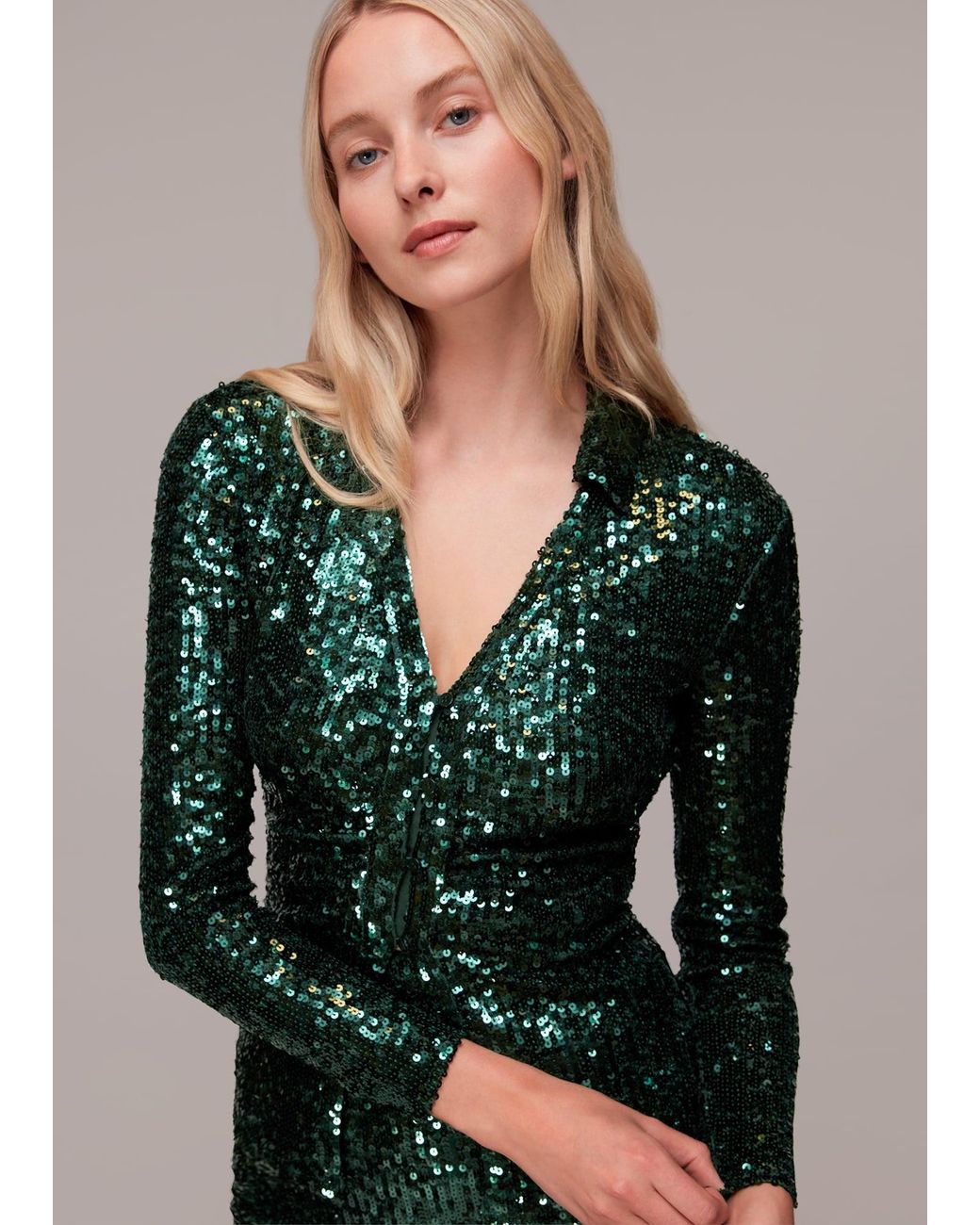 Whistles Green Layla Sequin Shirt