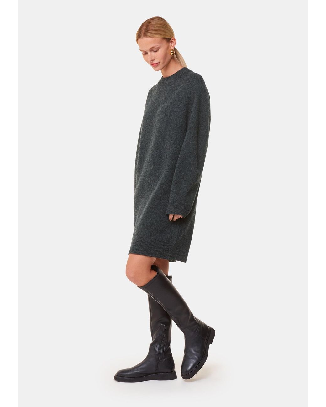 Whistles Gray Ava Round Neck Knitted Dress