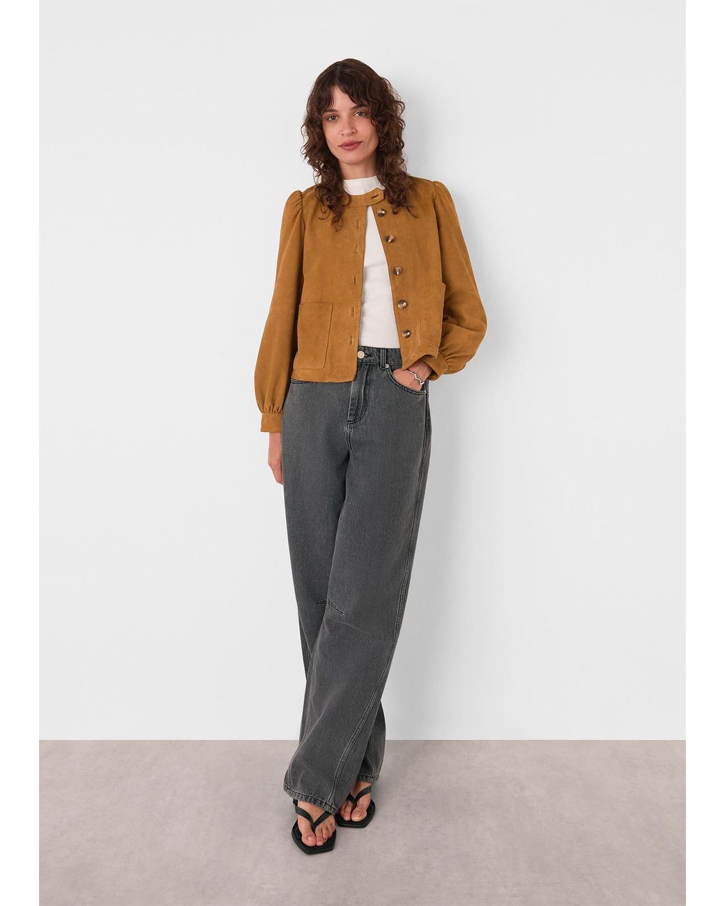 Whistles Blue Button Front Suede Jacket