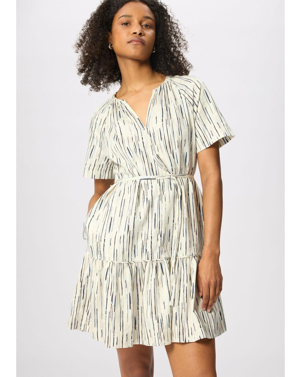 Whistles White Abstract Stripe Short Dress