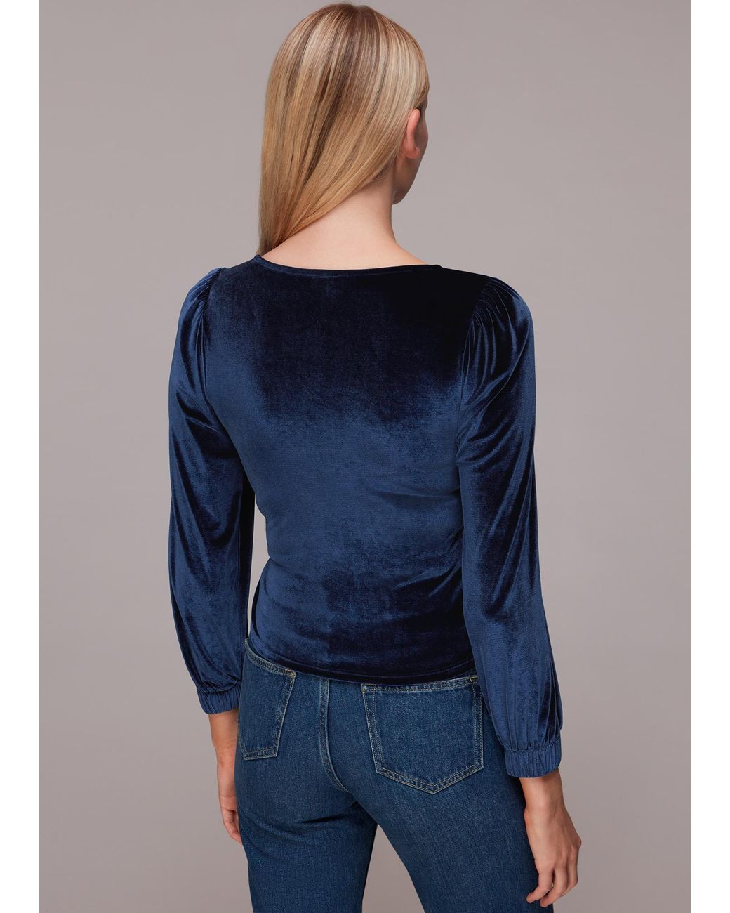 Whistles Blue Velvet V Neck Wrap Top