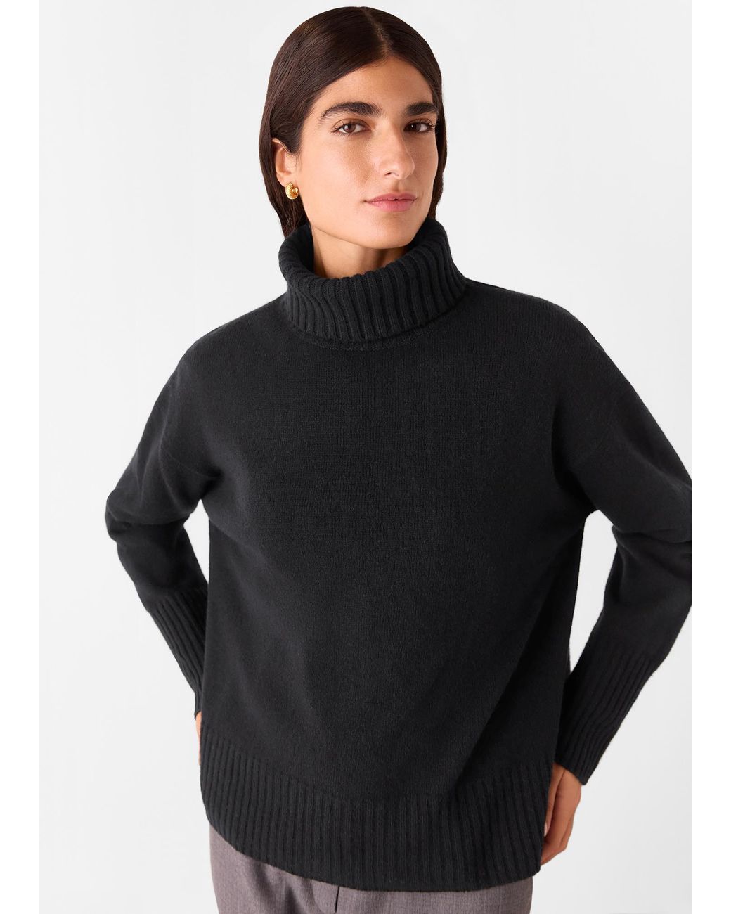 Whistles Black Wool Split Back Roll Neck