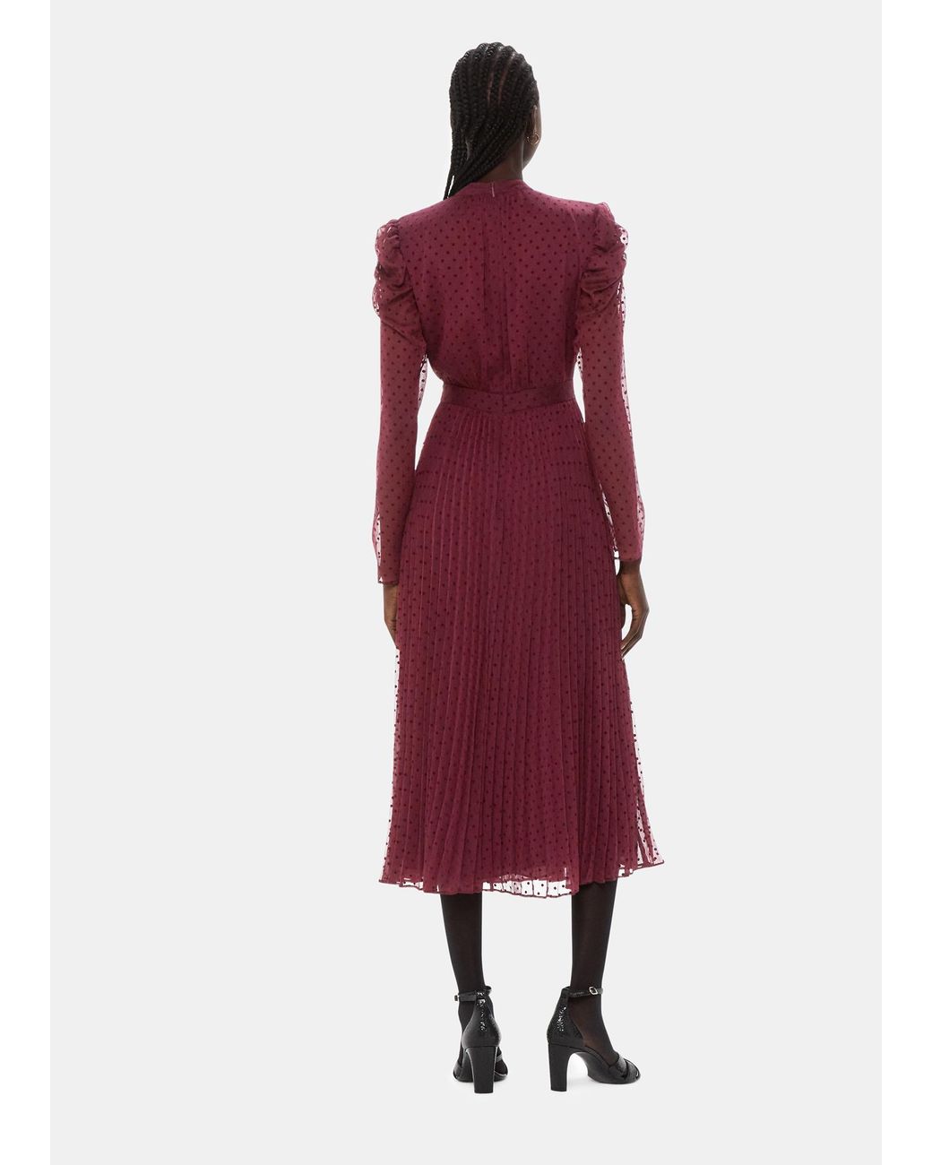 Whistles Red Dobby Velvet Celia Dress