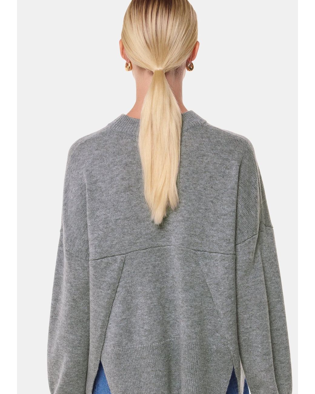 Whistles Gray Cashmere Blend Split Back Knit