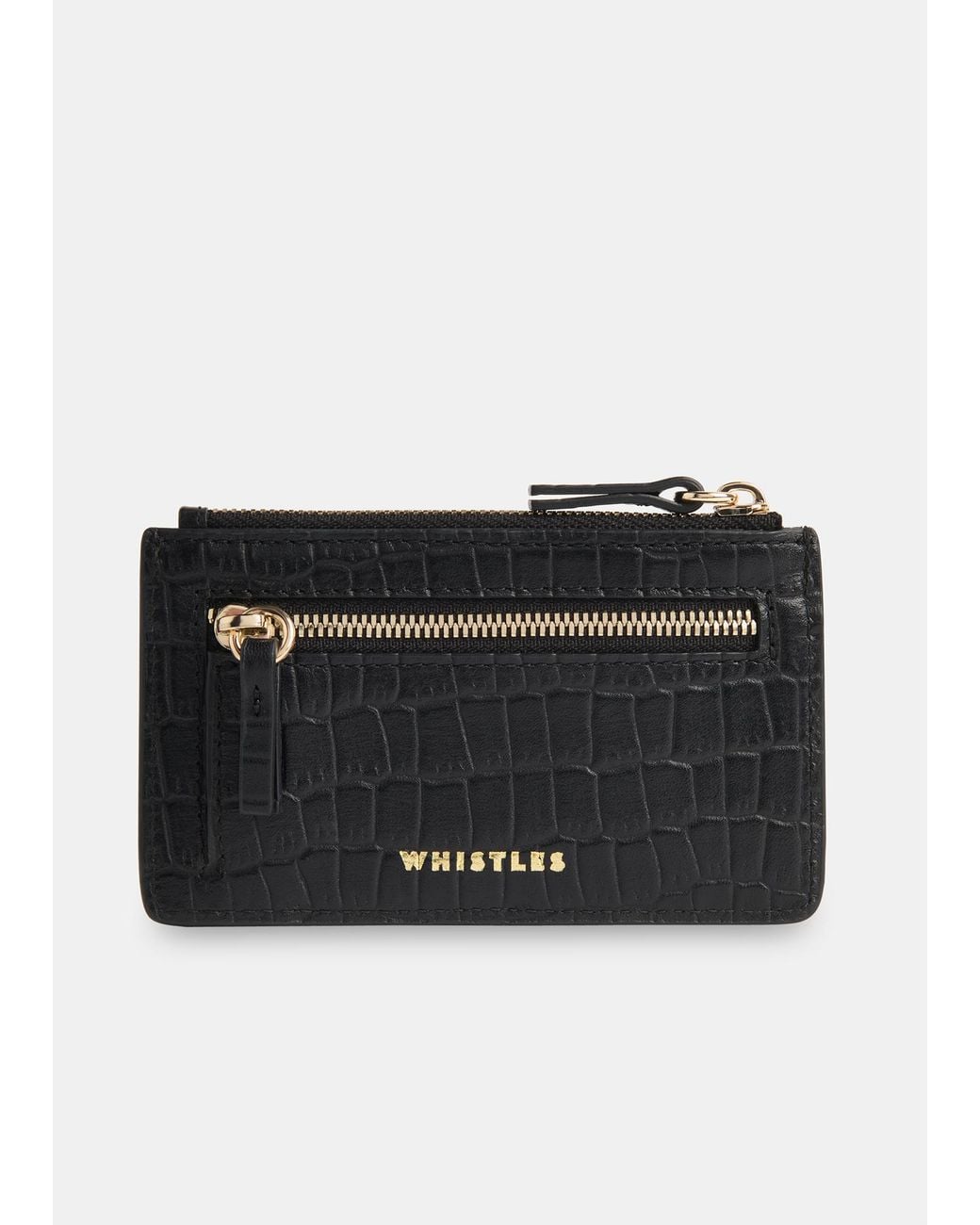 Whistles Black Croc Zip Top Card Holder Purse