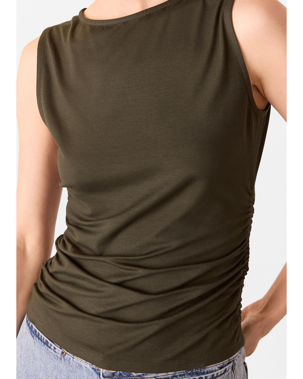 Whistles Green Gathered Side Detail Top