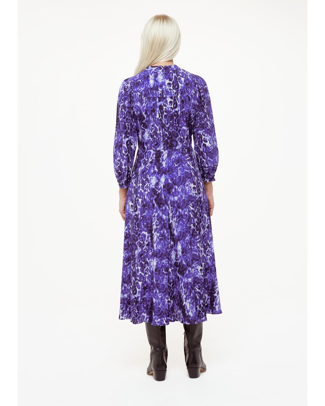 Whistles Purple Petite Glossy Leopard Midi Dress