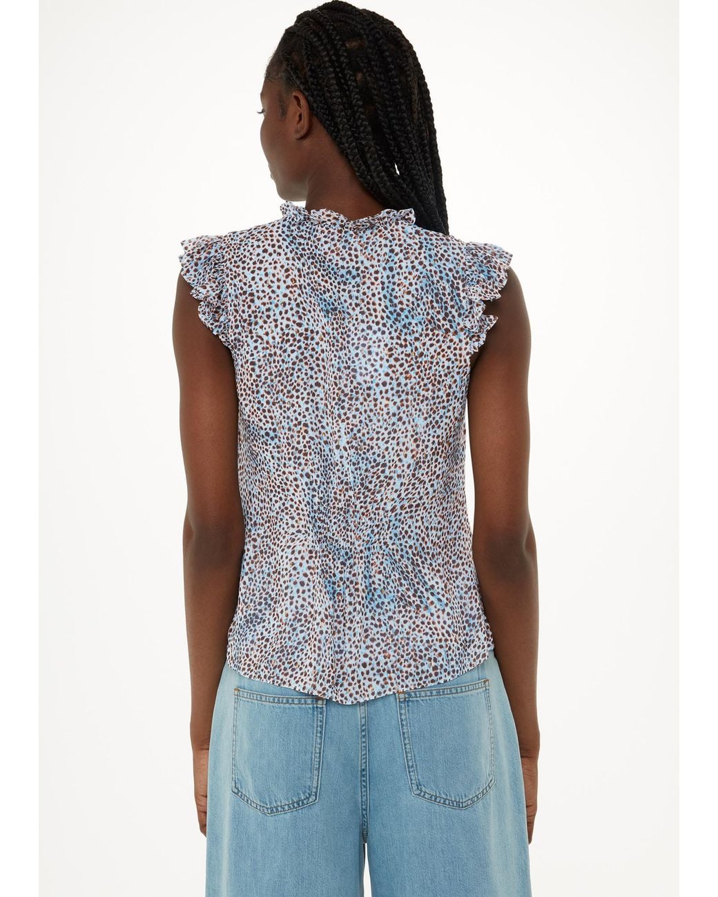 Whistles Blue Ink Spot Frill Blouse