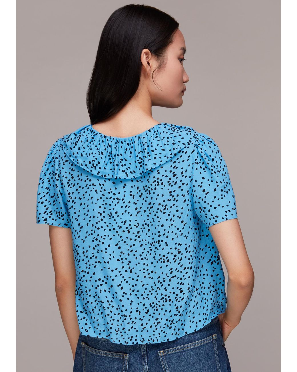 Whistles Blue Spotted Dot Collar Top