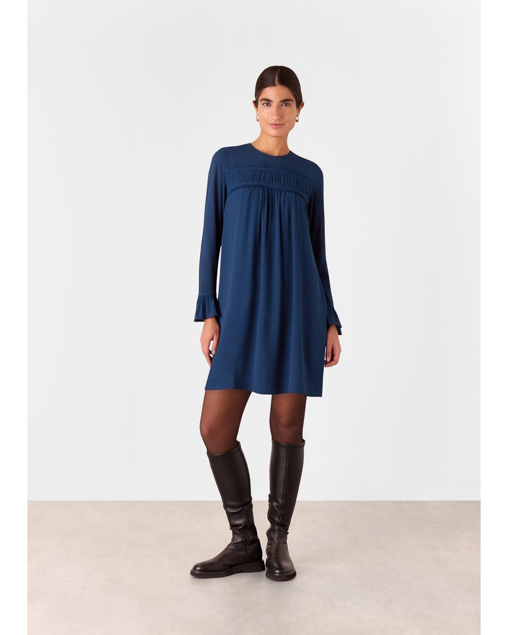 Whistles Blue Jemma Ruched Panel Mini Dress