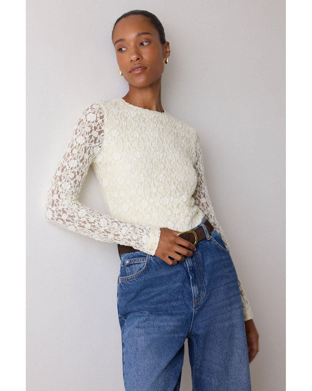 Whistles Blue Lace Detail Jersey Top