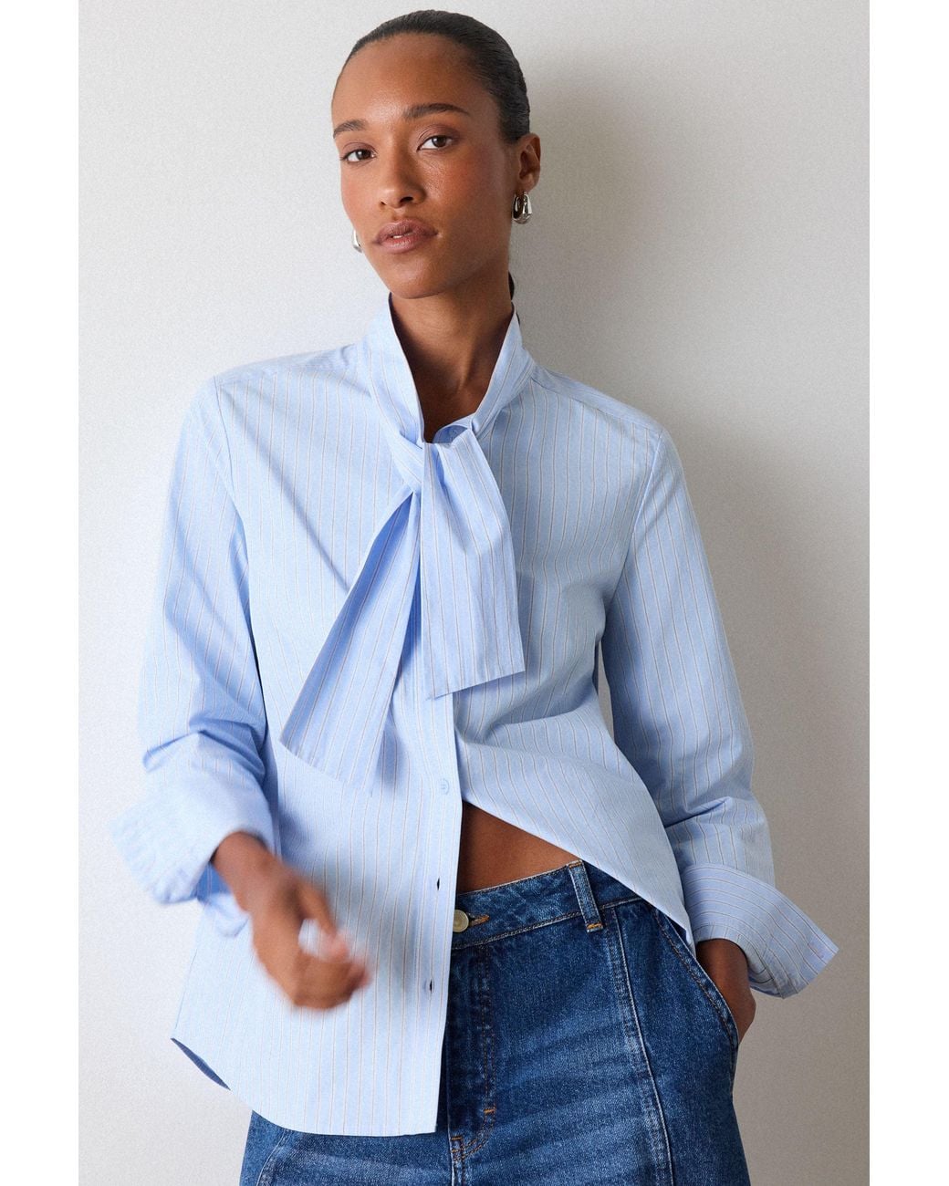 Whistles Blue Scarf Stripe Cotton Shirt