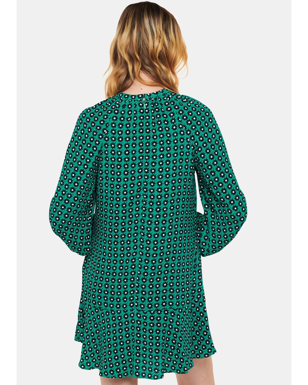 Whistles Green Floral Dot Flippy Dress