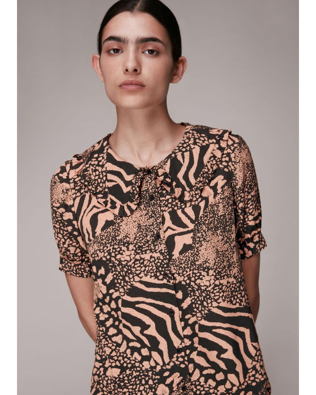 Whistles Brown Maggie Patchwork Animal Top
