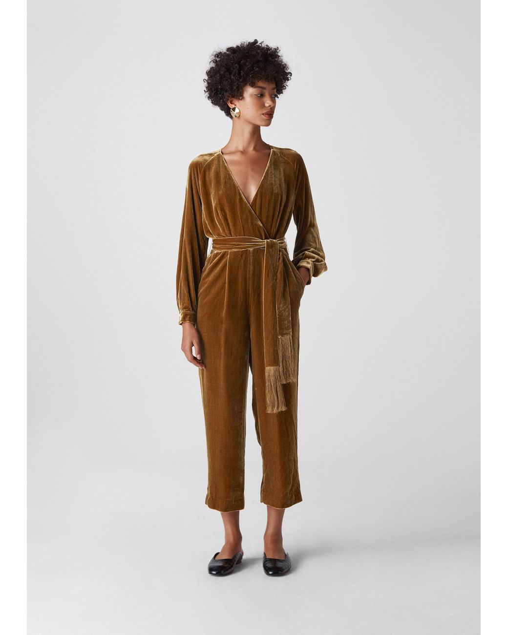 Whistles Thea Wrap Velvet Jumpsuit in Metallic Lyst