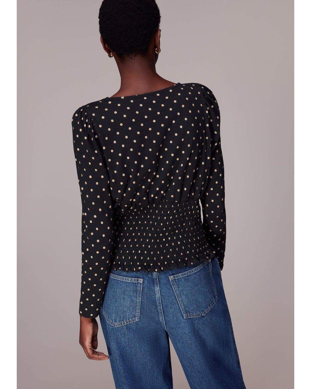 Whistles Blue Spot Square Neck Shirred Top