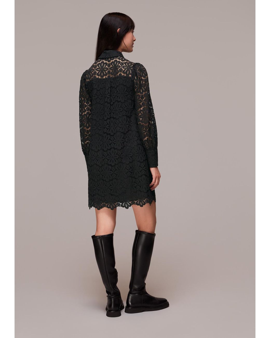 Whistles Black Lace Shirt Dress