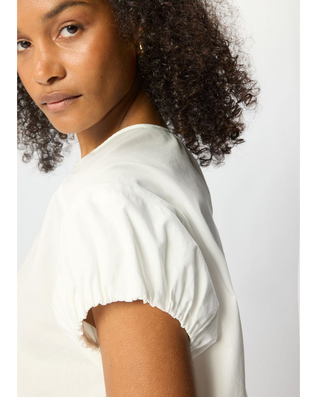 Whistles White Puff Sleeve Cotton Poplin Tee