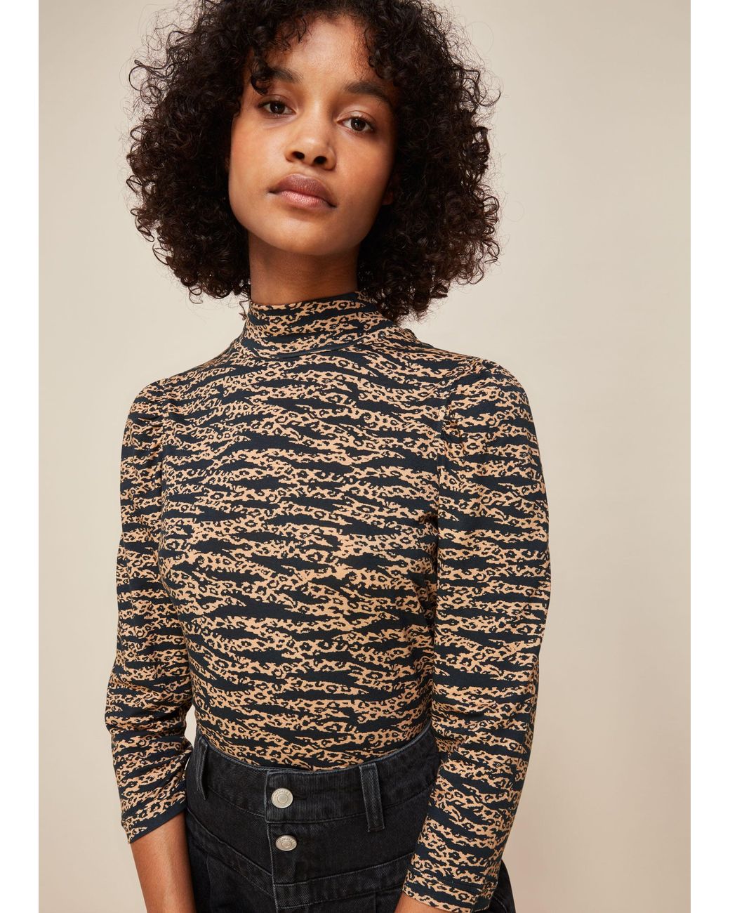 Whistles Brown Tiger Leopard Print High Neck