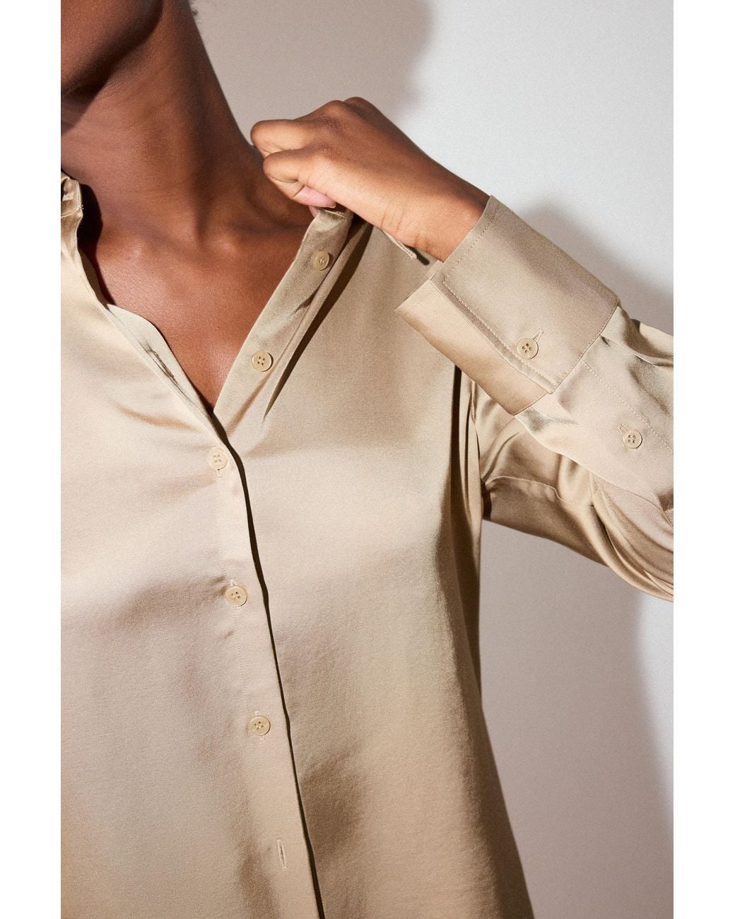 Whistles Brown Metallic Satin Viscose Shirt