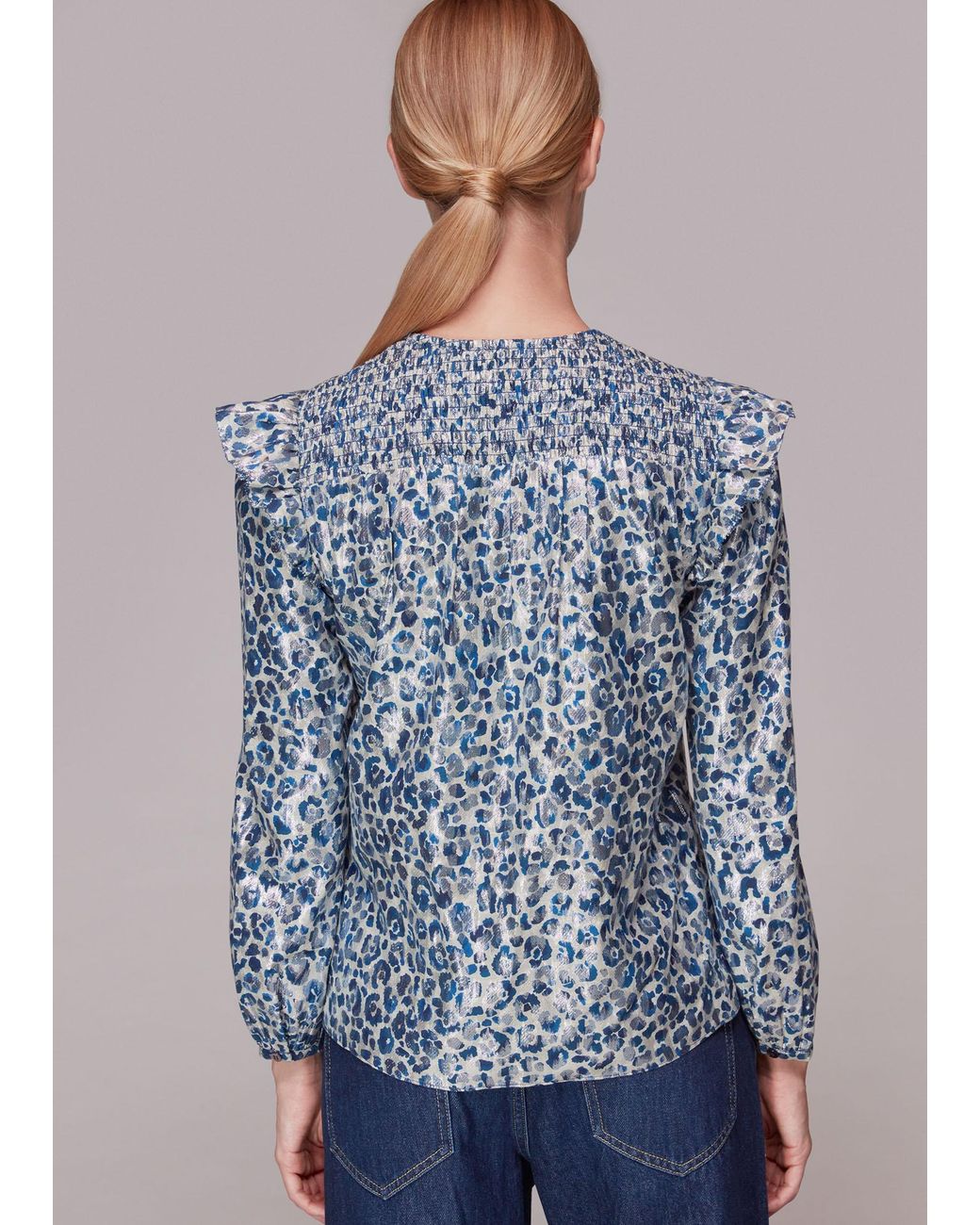 Whistles Blue Animal Metallic Blouse