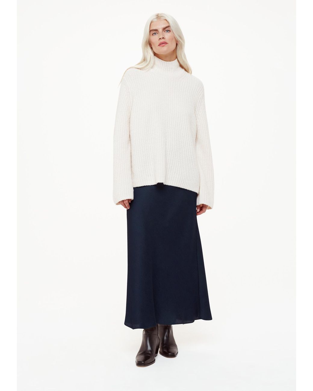 Whistles White Petite Satin Bias Cut Skirt
