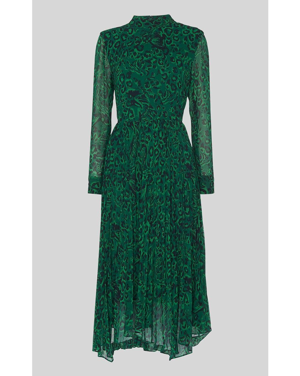 Whistles Jungle Cat Pleated Dress in Green Lyst UK