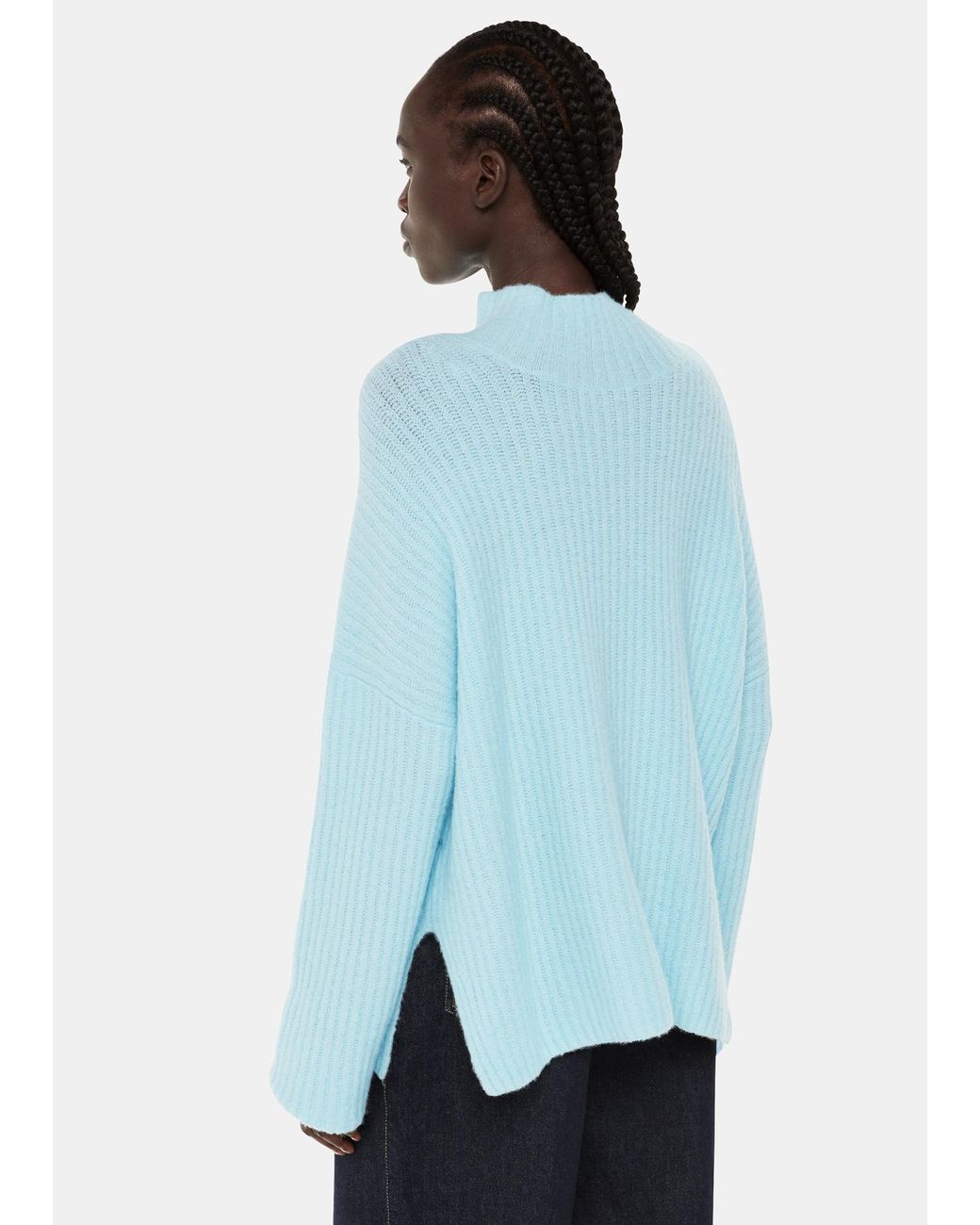 Whistles Blue Wool Mix Rib Funnel Neck