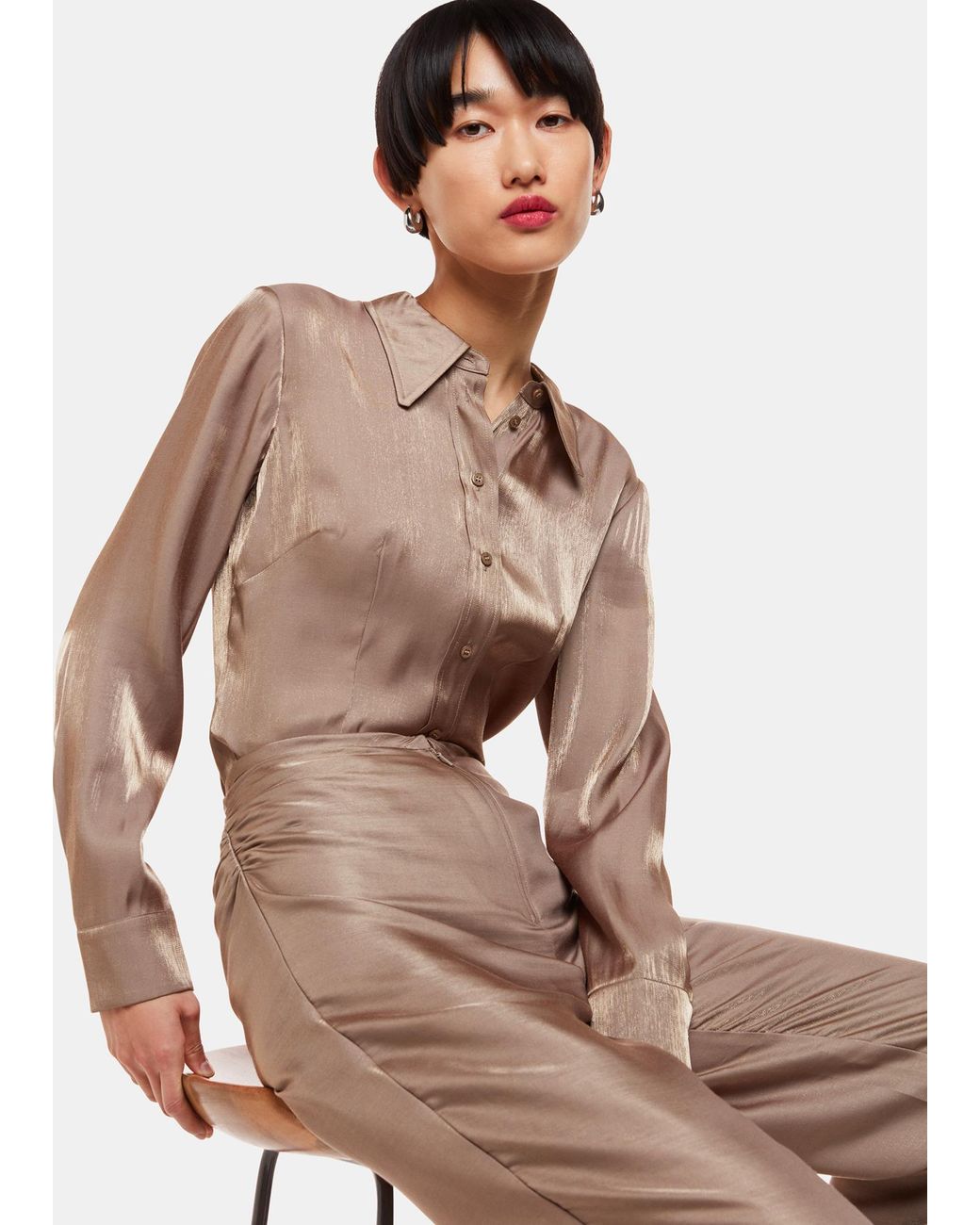Whistles Brown Tara Metallic Shirt