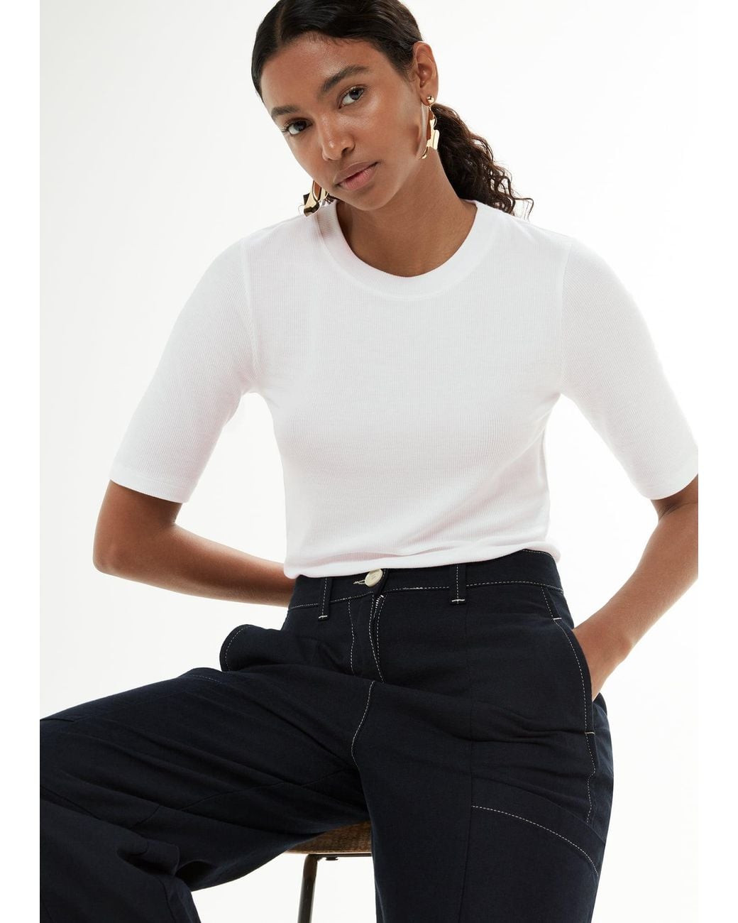 Whistles White Essential Ribbed T-Shirt
